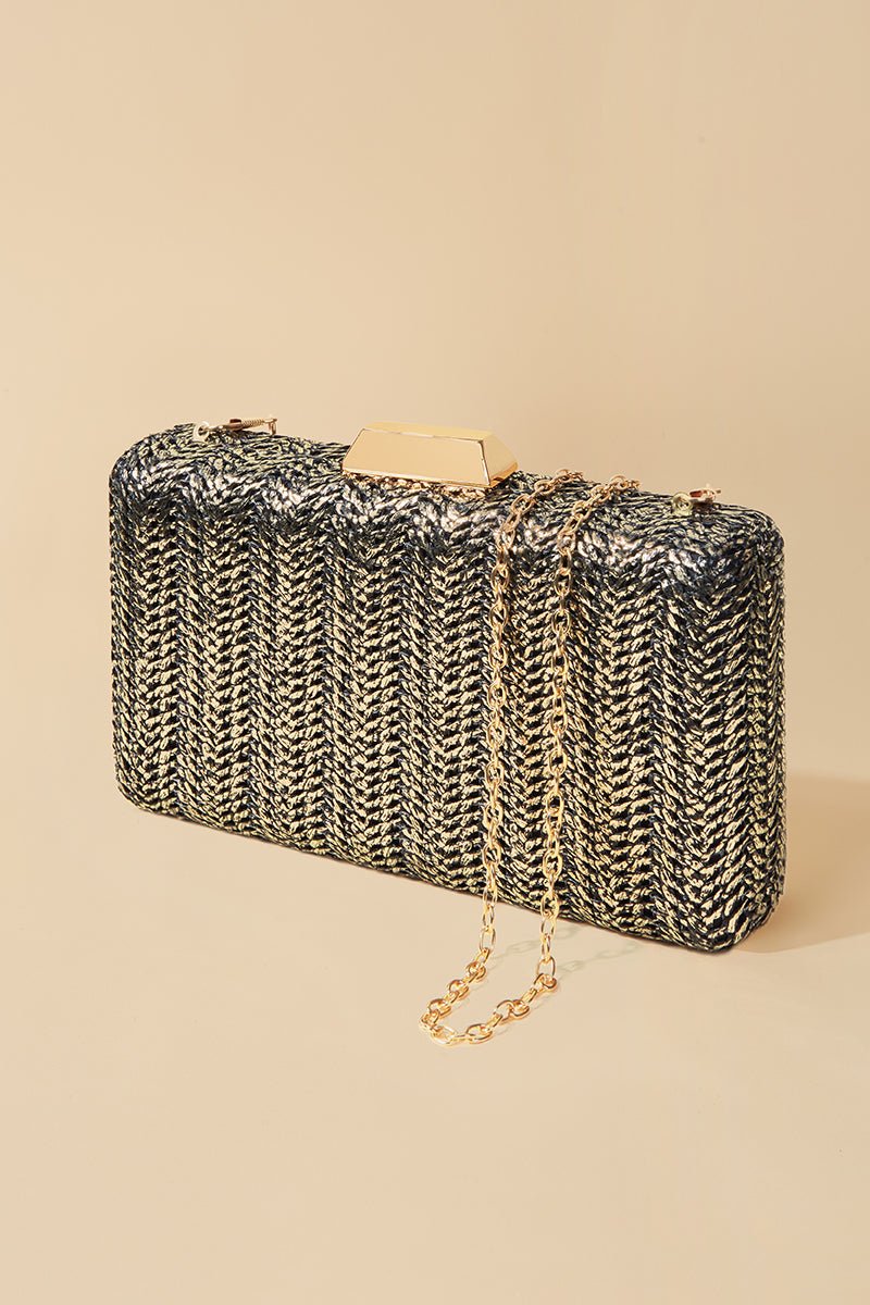 Clutch Rafia Negro/Oro · Le Palmier · - Bruna